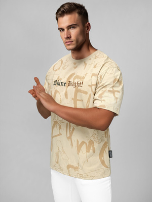T-shirt męski loose fit beżowy OZONEE O/YN2/621Z