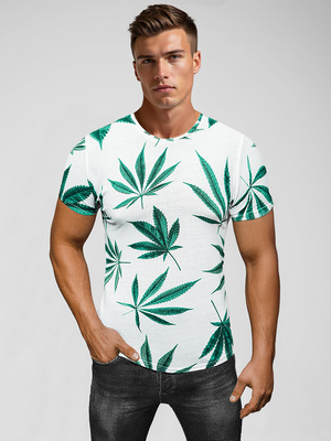 T-shirt męski z nadrukiem biało-zielony OZONEE O/BL54Z