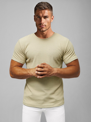 T-shirt męski slim fit beżowy OZONEE O/7766TZ